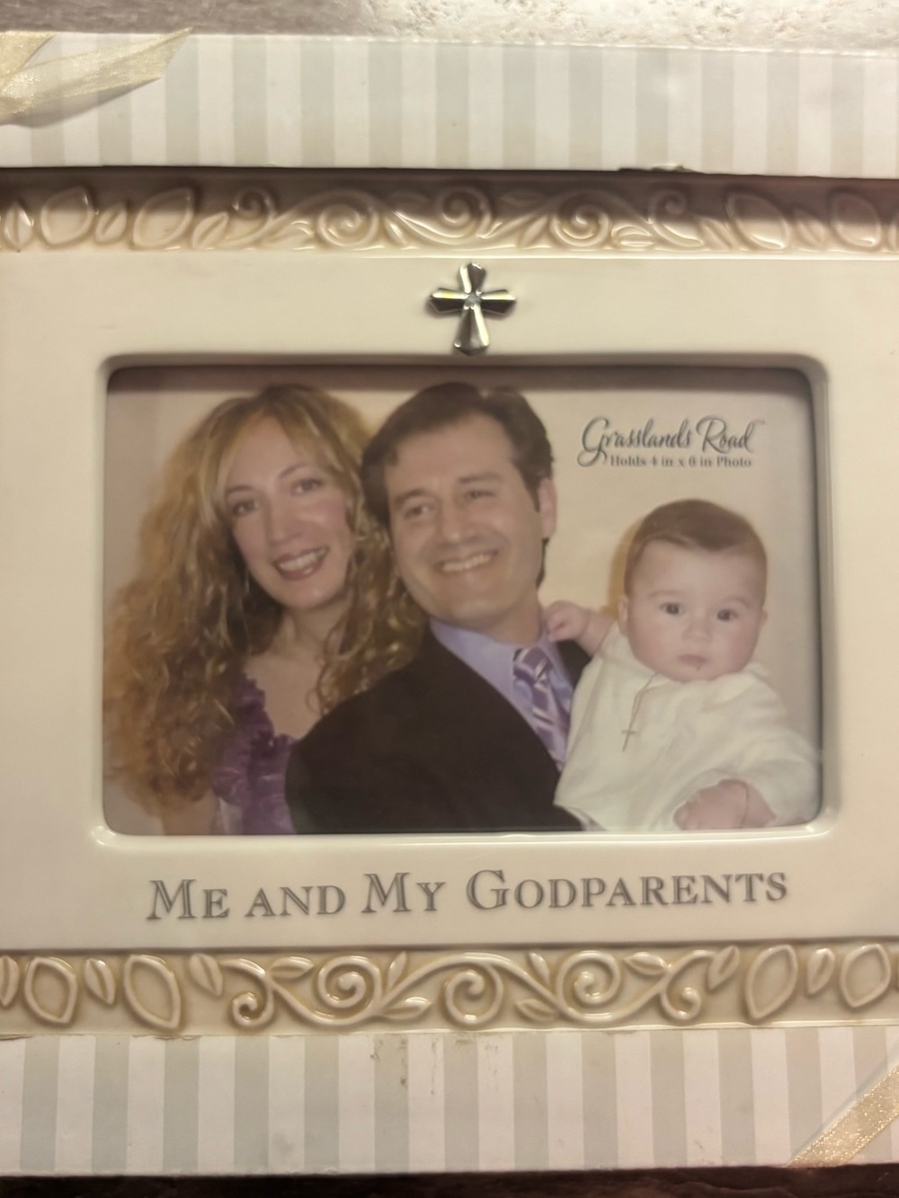 Grasslands Road Cream Photo Frame with Silver Cross Accent